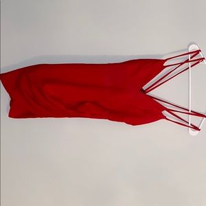 Tight red strappy ruched dress